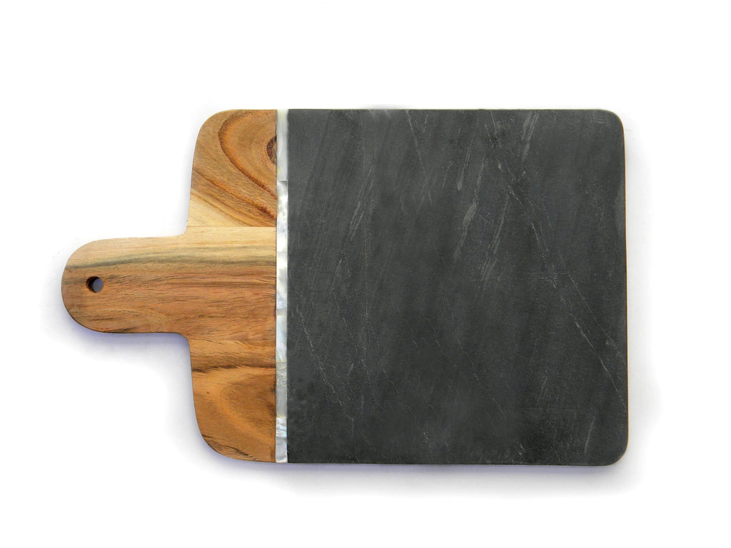Square Shaped Eco-Friendly Chopping Board with Handle White Marble Cheese Board and Vegetable Chopper Brass Inlay Kitchenware