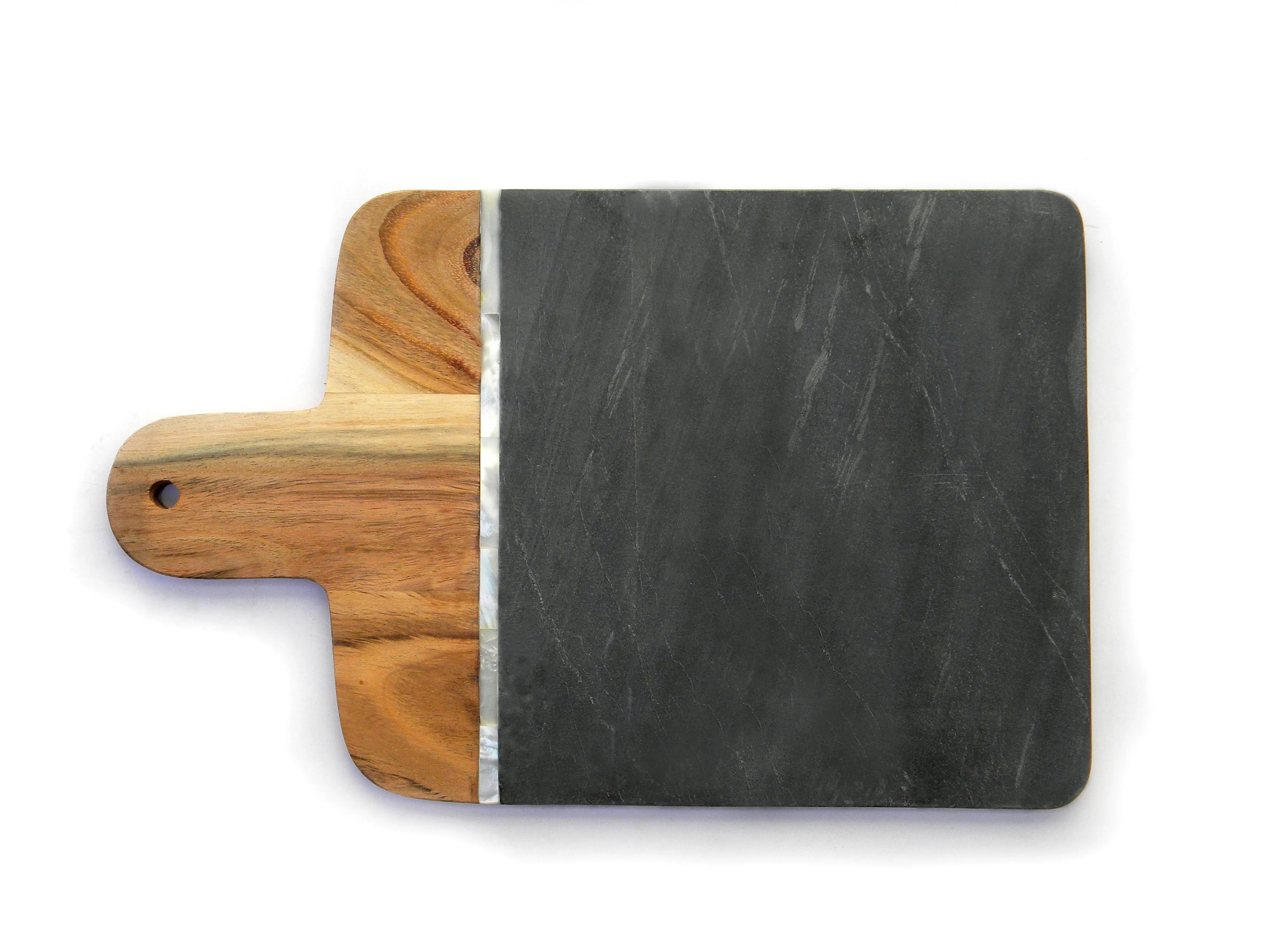 Square Shaped Eco-Friendly Chopping Board with Handle White Marble Cheese Board and Vegetable Chopper Brass Inlay Kitchenware