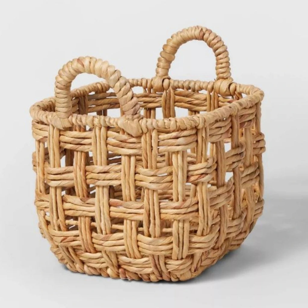 Vietnam Factory Set of 2 Rectangle Natural Water Hyacinth Basket Handle Eco-Friendly Folding Laundry & Clothing Storage Baskets