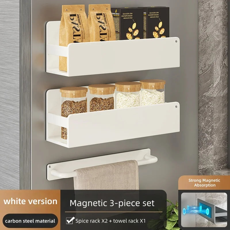 Magnetic Spice Storage Rack Organizer for Refrigerator and Oven Black Fridge Organizers Magnetic Fridge Shelf Spice Storage Rack