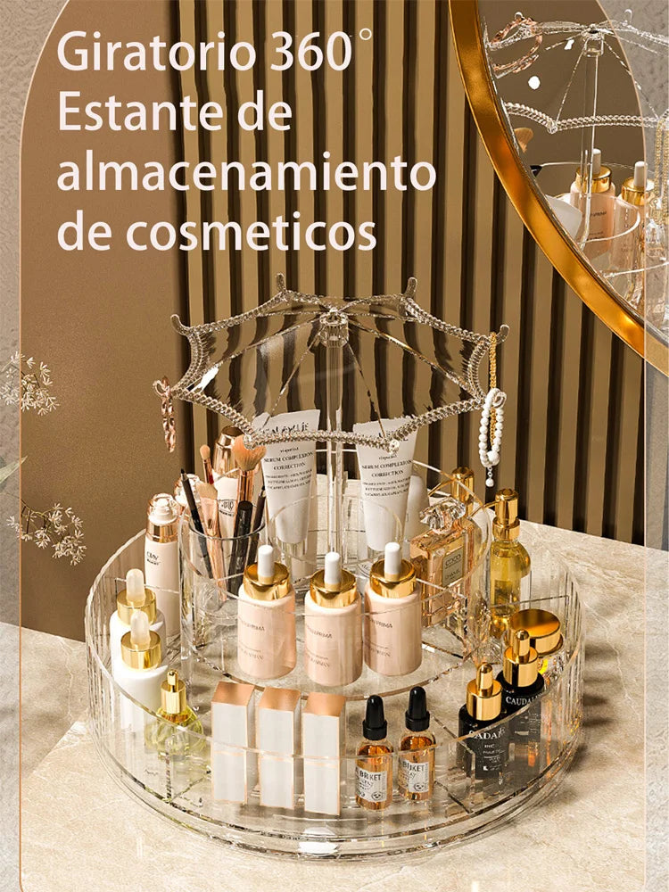 Acrylic Rotating Makeup Organizer with Umbrella Design, 360 Degree Rotating Makeup Organizer, Cosmetic Organizers for Lipstick, Cosmetics, Perfume,