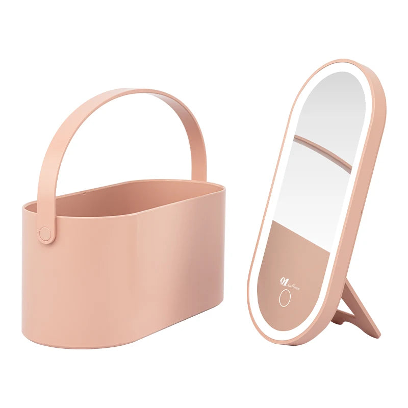 LED Makeup Mirror with Lights Portable Makeup Storage Box Waterproof Cosmetic Organizer Detachable Travel Vanity Mirror