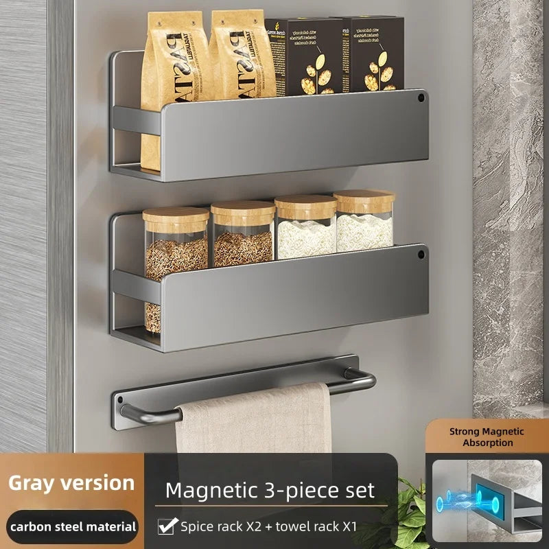 Magnetic Spice Storage Rack Organizer for Refrigerator and Oven Black Fridge Organizers Magnetic Fridge Shelf Spice Storage Rack