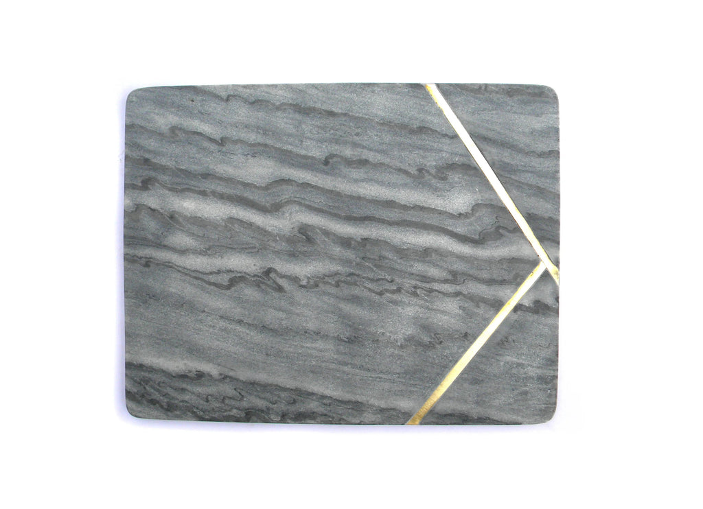 Square Shaped Eco-Friendly Chopping Board with Handle White Marble Cheese Board and Vegetable Chopper Brass Inlay Kitchenware