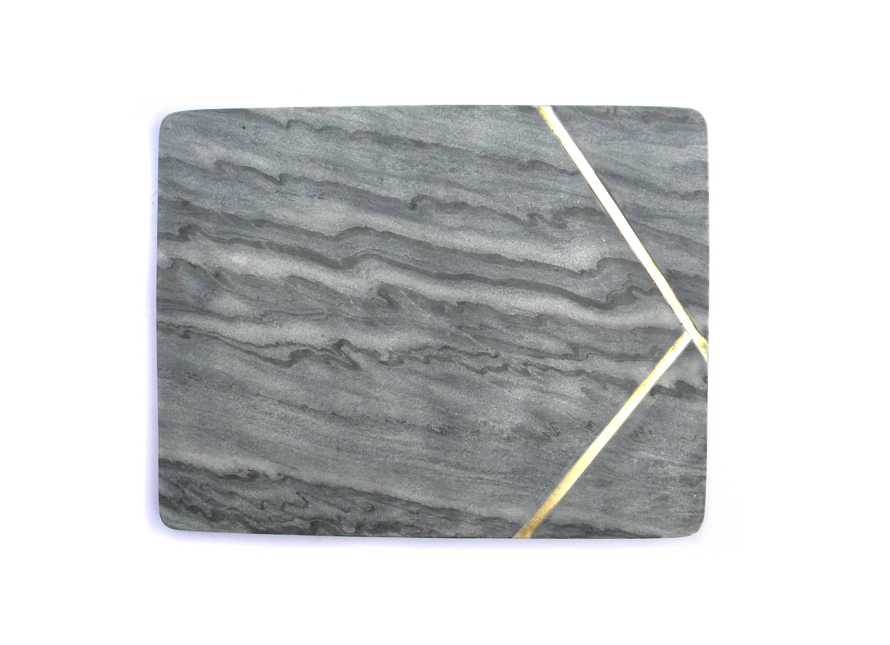 Square Shaped Eco-Friendly Chopping Board with Handle White Marble Cheese Board and Vegetable Chopper Brass Inlay Kitchenware