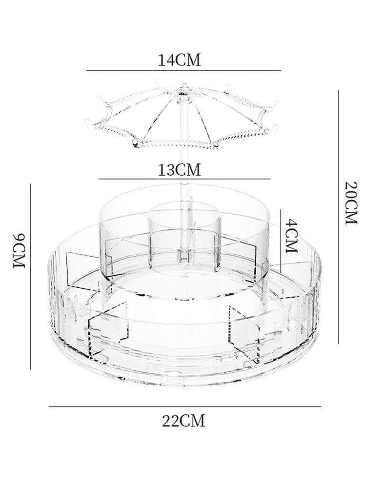Acrylic Rotating Makeup Organizer with Umbrella Design, 360 Degree Rotating Makeup Organizer, Cosmetic Organizers for Lipstick, Cosmetics, Perfume,