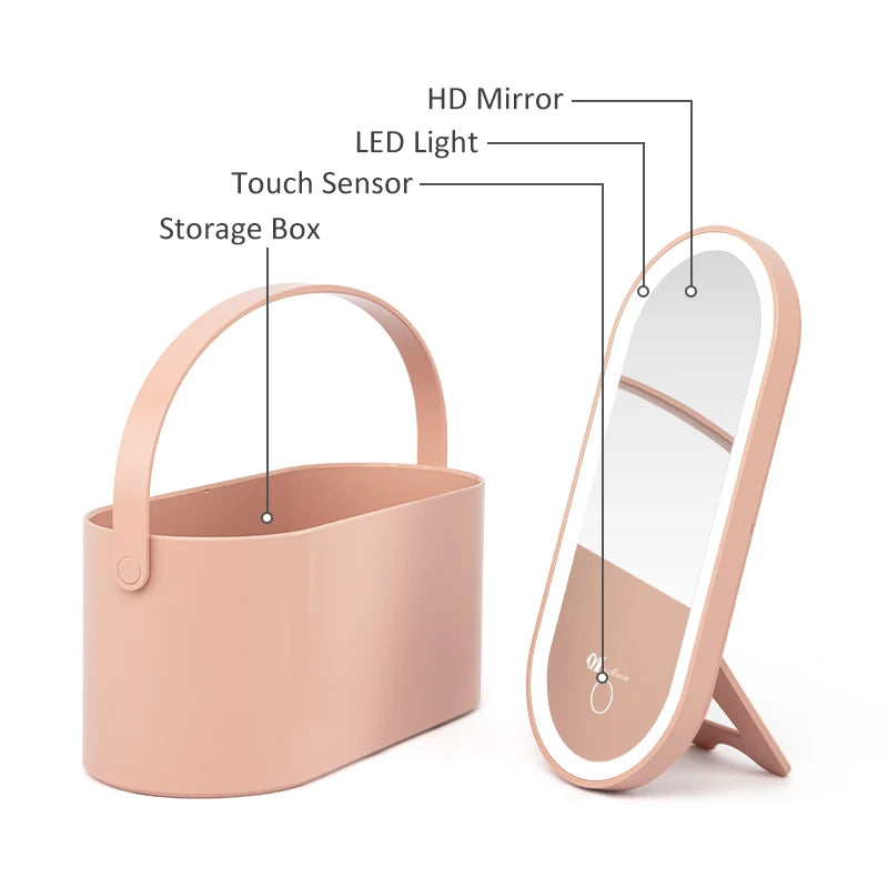 LED Makeup Mirror with Lights Portable Makeup Storage Box Waterproof Cosmetic Organizer Detachable Travel Vanity Mirror