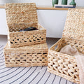 Vietnam Factory Set of 2 Rectangle Natural Water Hyacinth Basket Handle Eco-Friendly Folding Laundry & Clothing Storage Baskets