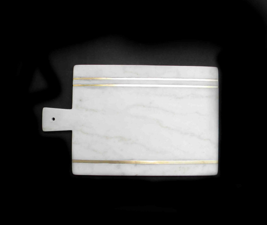 Square Shaped Eco-Friendly Chopping Board with Handle White Marble Cheese Board and Vegetable Chopper Brass Inlay Kitchenware