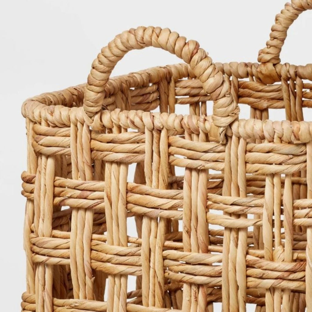Vietnam Factory Set of 2 Rectangle Natural Water Hyacinth Basket Handle Eco-Friendly Folding Laundry & Clothing Storage Baskets