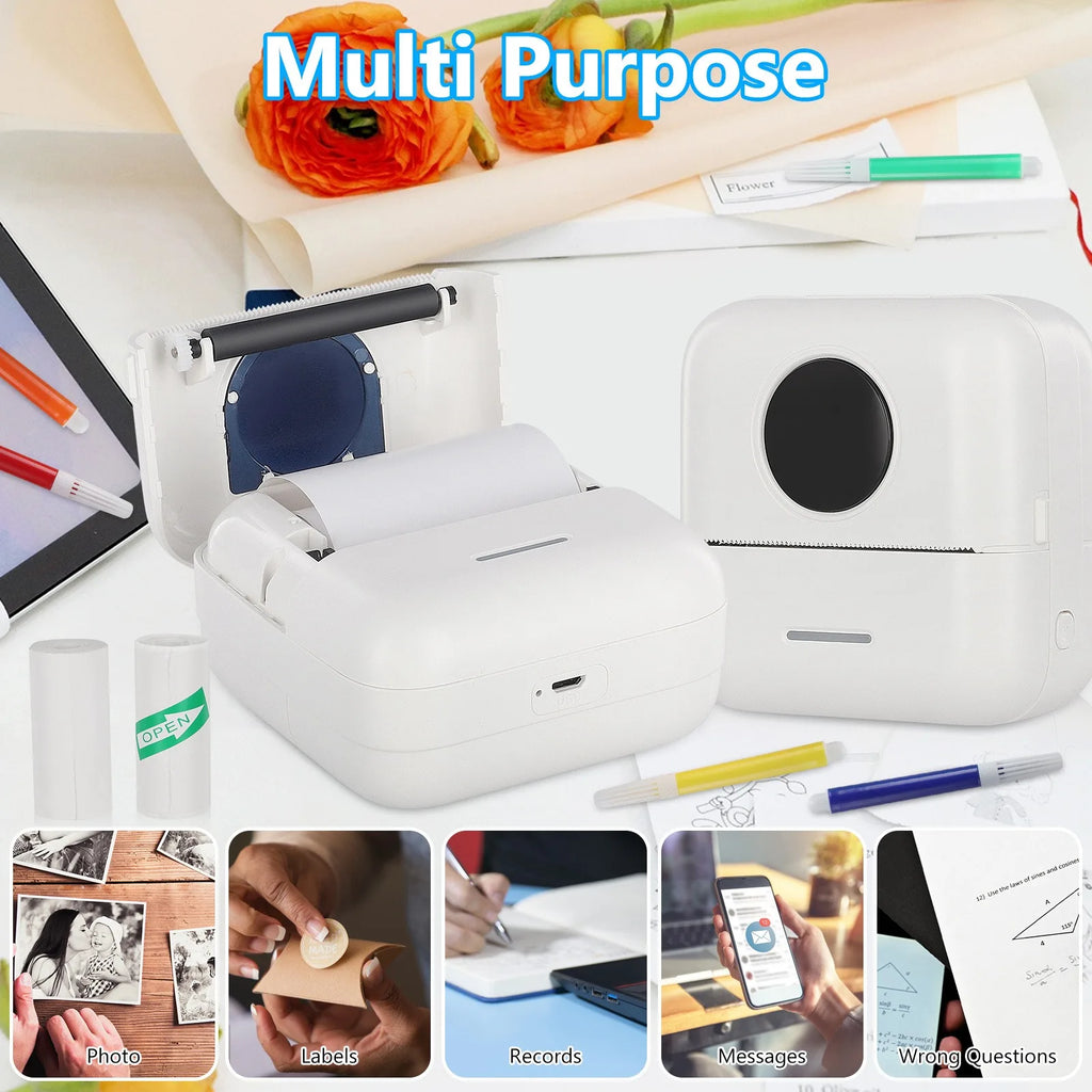 Mini Portable Printer, HD Inkless Label Printing, 203dpi High Resolution for Photos, Text, Labels, To-Do Lists, Sticky Notes
