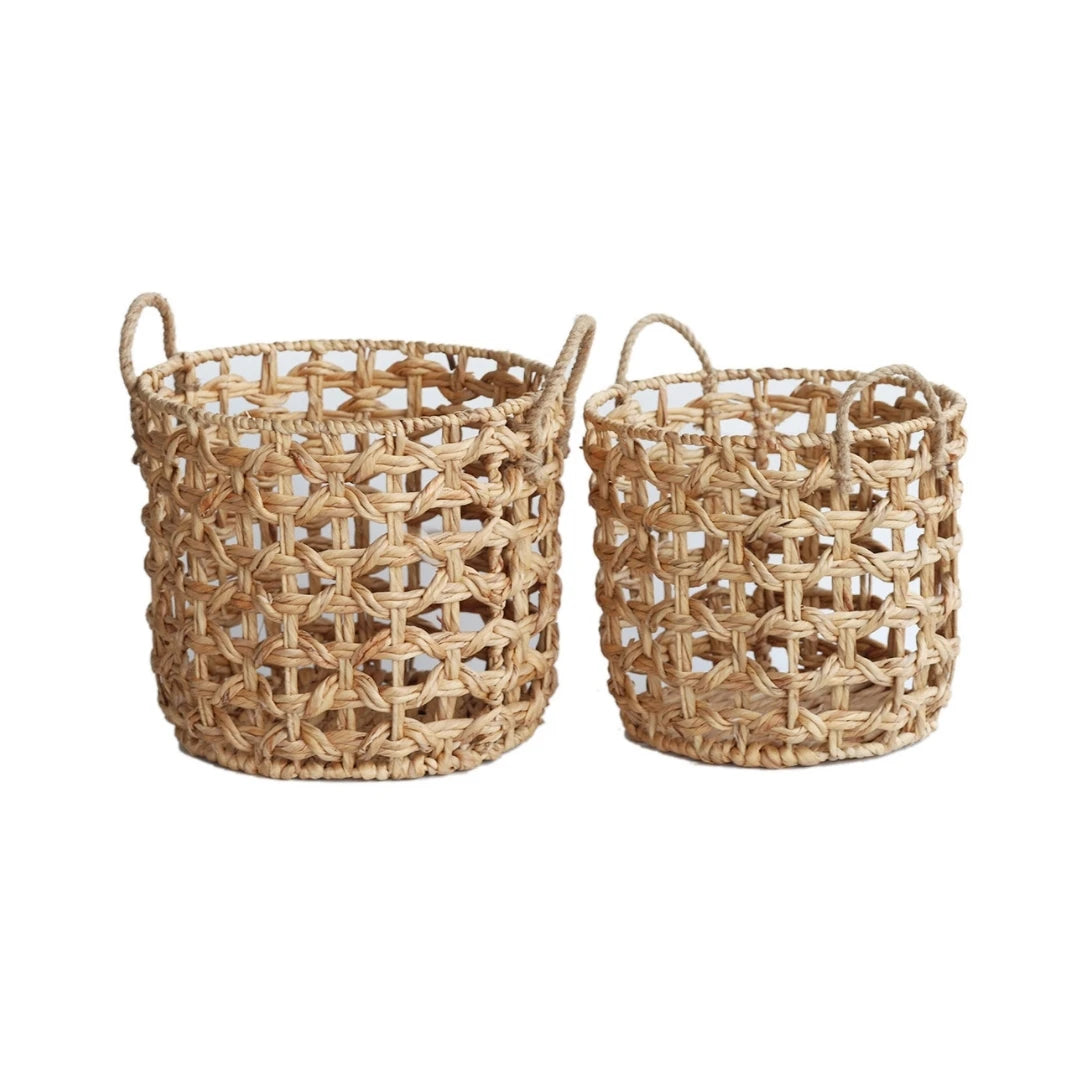 Vietnam Factory Set of 2 Rectangle Natural Water Hyacinth Basket Handle Eco-Friendly Folding Laundry & Clothing Storage Baskets