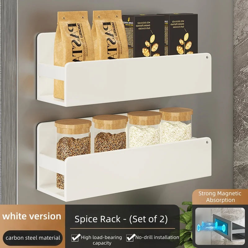 Magnetic Spice Storage Rack Organizer for Refrigerator and Oven Black Fridge Organizers Magnetic Fridge Shelf Spice Storage Rack
