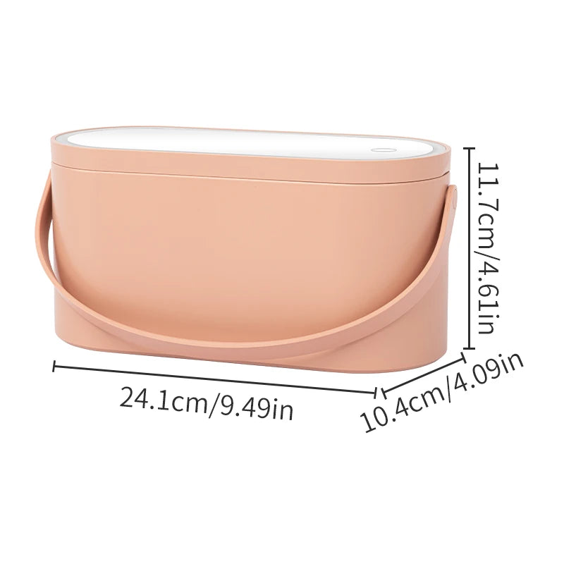 LED Makeup Mirror with Lights Portable Makeup Storage Box Waterproof Cosmetic Organizer Detachable Travel Vanity Mirror
