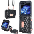 VIETAO Crossbody Strap Card Slot Purse Phone Case for for Z Flip 6 Pu Leather PC Luxury Shockproof with Phone Stand