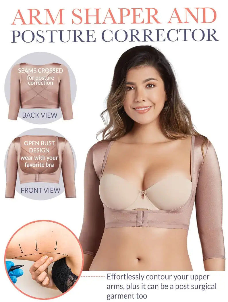 Open Bust Arm Shaper Compression Sleeves Posture Corrector Tops Shapewear Post Surgical Slimmer Black Breast up Upper Arm Shaper