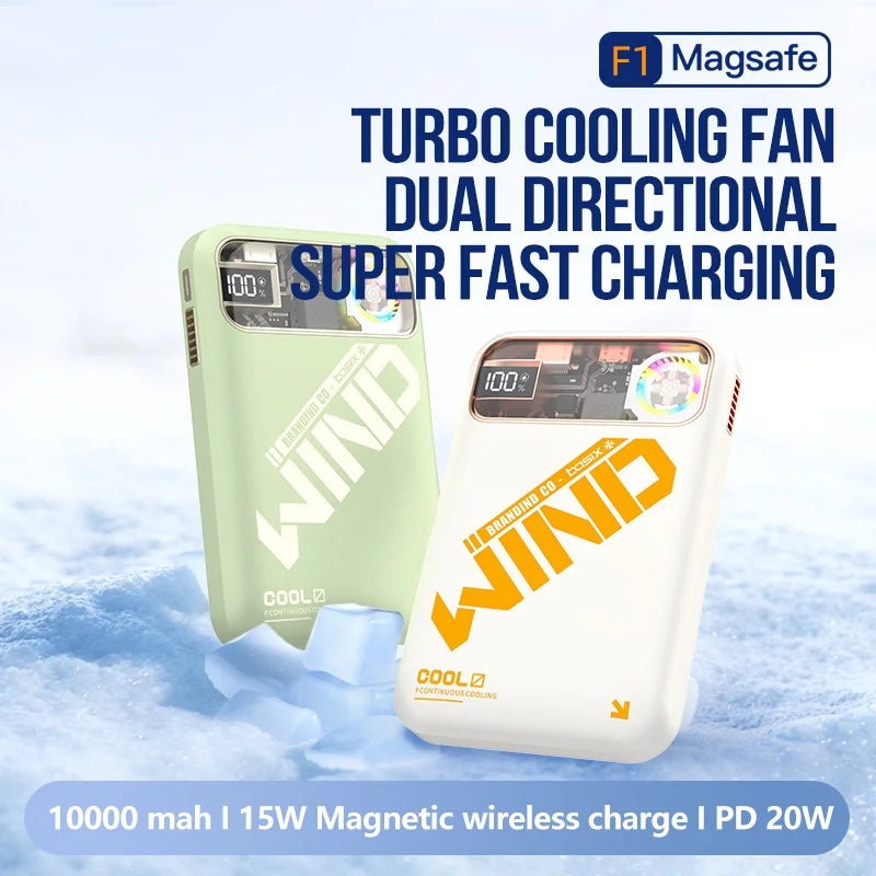 Mini Wireless Portable Magnetic Power Bank Power Station 10000 MAh Type c Wireless Magnetic Charging 2 in 1 With Fan Cooling