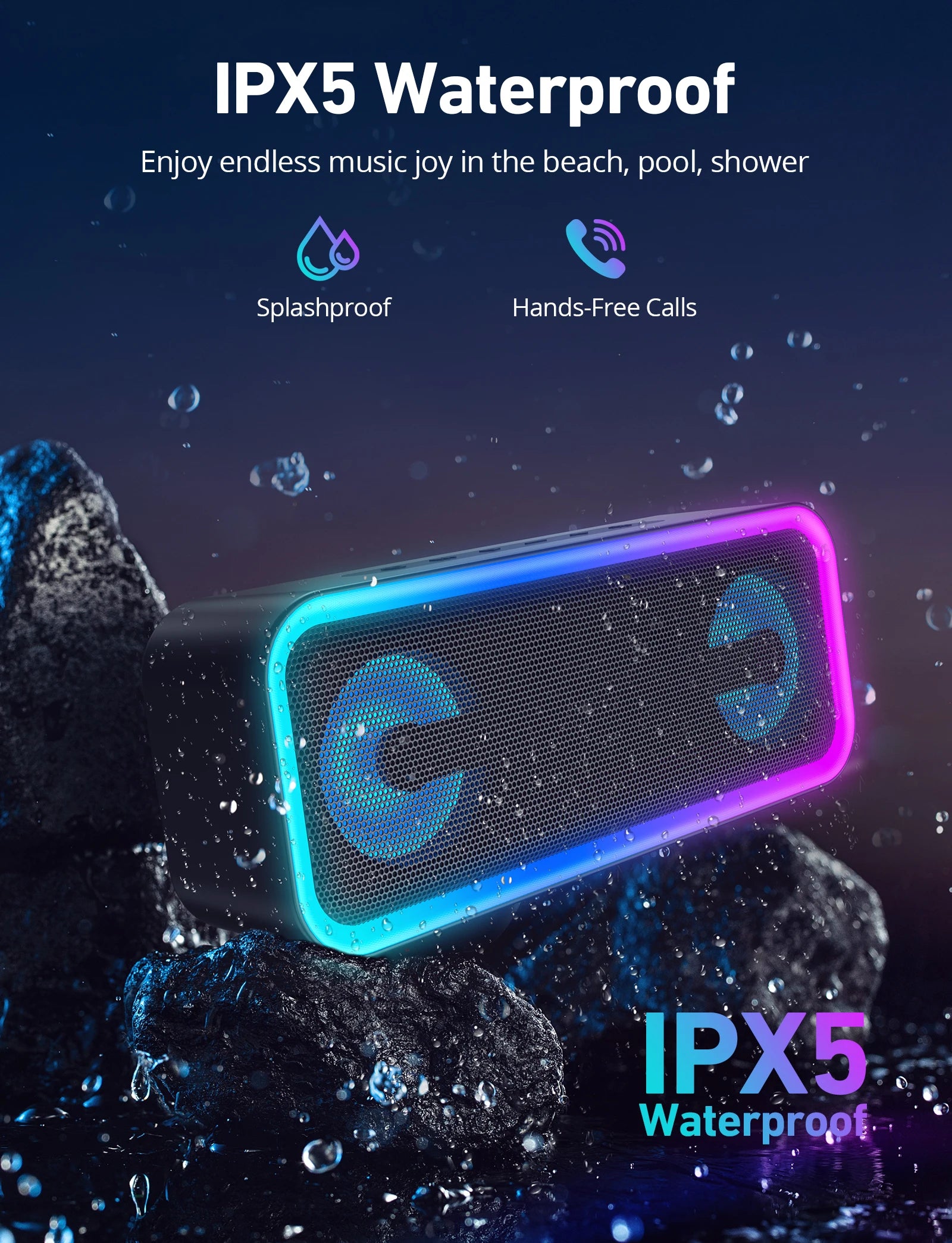 US Instock A8PRO Wireless Portable Bluetooth Speaker 20W Sound IPX6 Waterproof 20H Playtime RGB Light Show Deep Bass Wilress