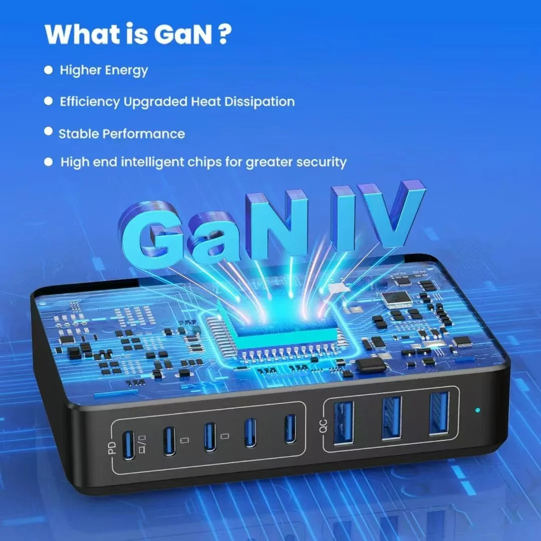 200W High Power GaN Charger Adapter USB Fast Charging Station Hub for Laptop Mobile Phones PD 3.0 QC4.0 Functional OTP Protected