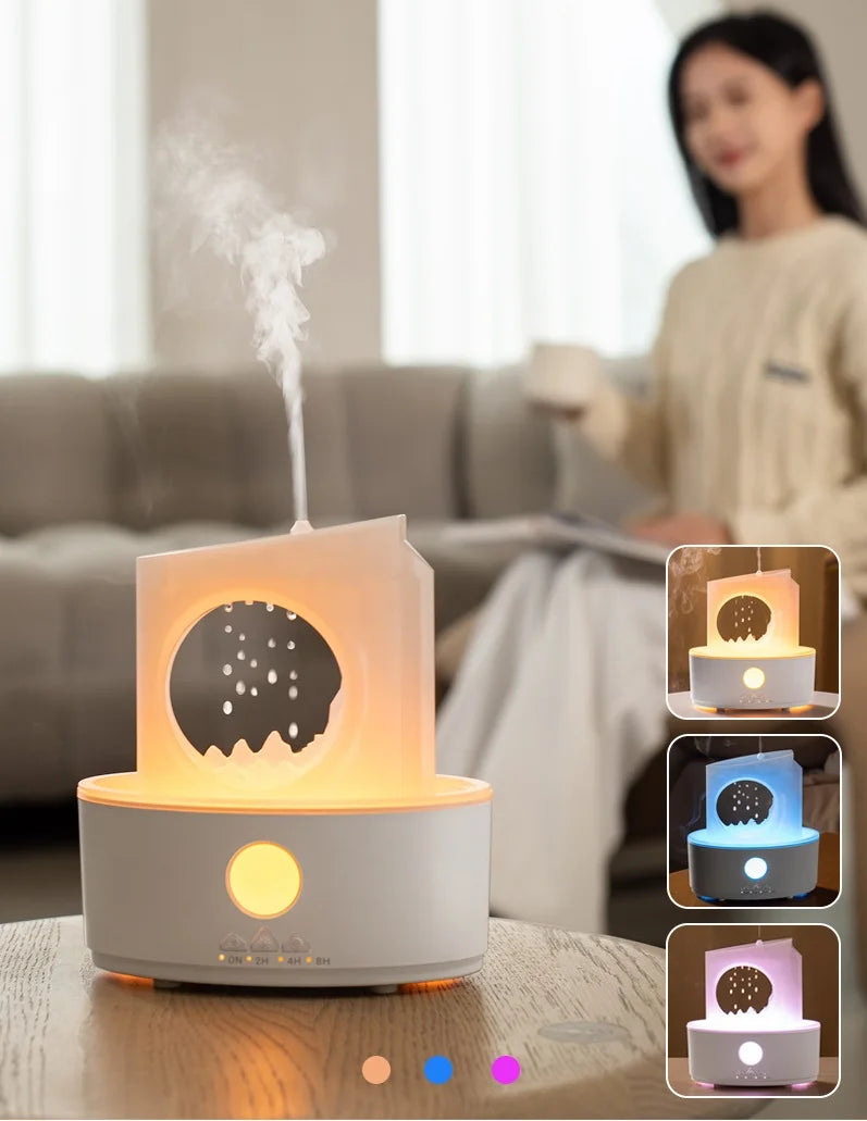 Crack Color Moon Water Drop Rain Essential Oil Diffuser Small Night Light Wireless Remote Control Mist Humidifier