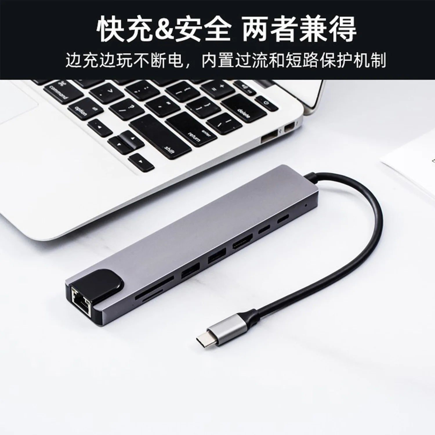 USB Type c Hub 8 in 1 Compatible USB C Hub 8 Port Multi Function Con Ethernet for  Laptops