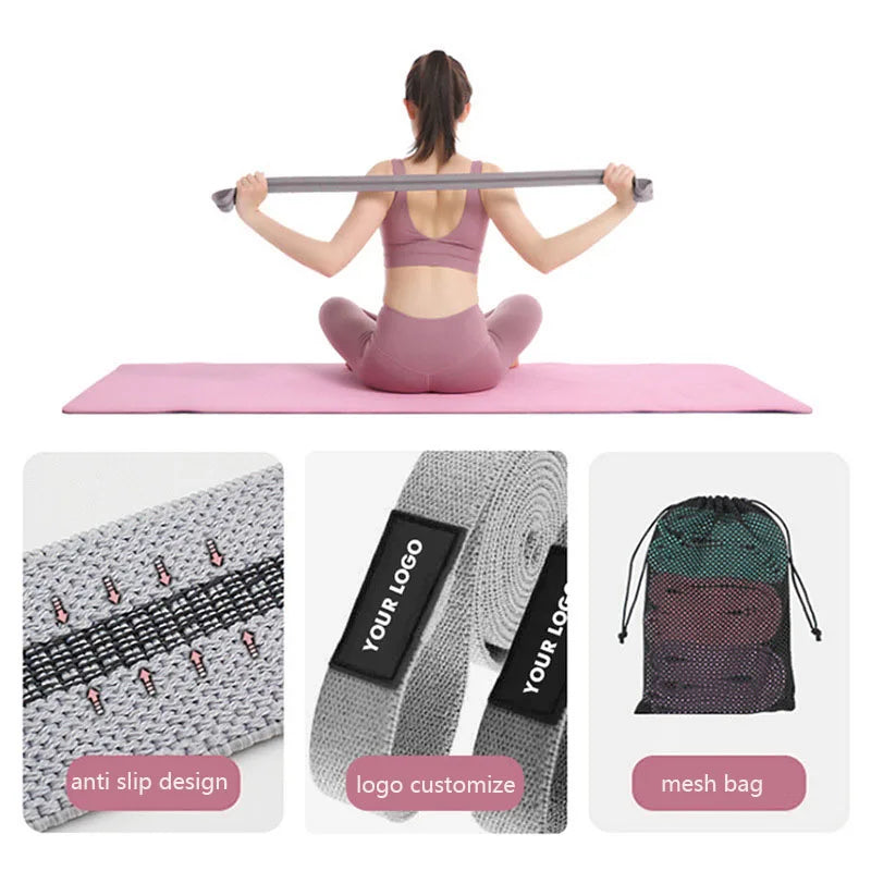 Polyester Fabric Long 3-Level Booty Resistance Bands for Fitness Yoga Stretching Exercise-Eco-Friendly & Portable