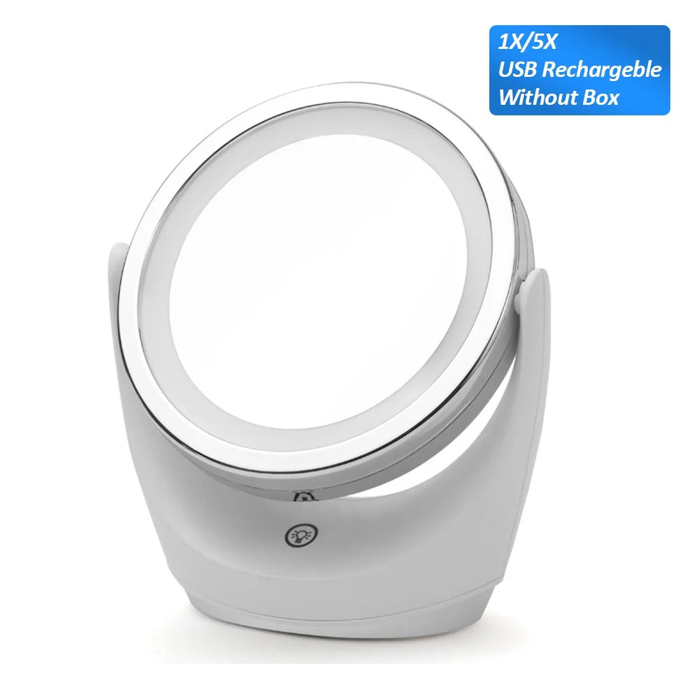 LED Makeup Mirror 1X 5X Magnification Rotating Portable Double Sided Cosmetic Mirrors With LED Light Lamp Dressing Vanity Mirror