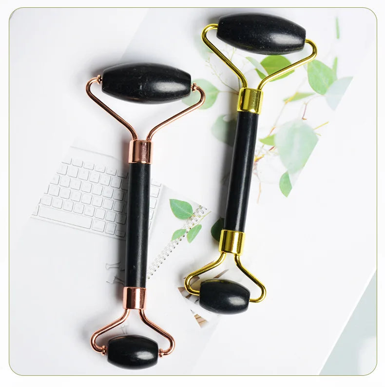 Natural Obsidian Black Face Jade Roller Facial Massage Tool for Skin Care Black Face Massage Roller Facial Massager