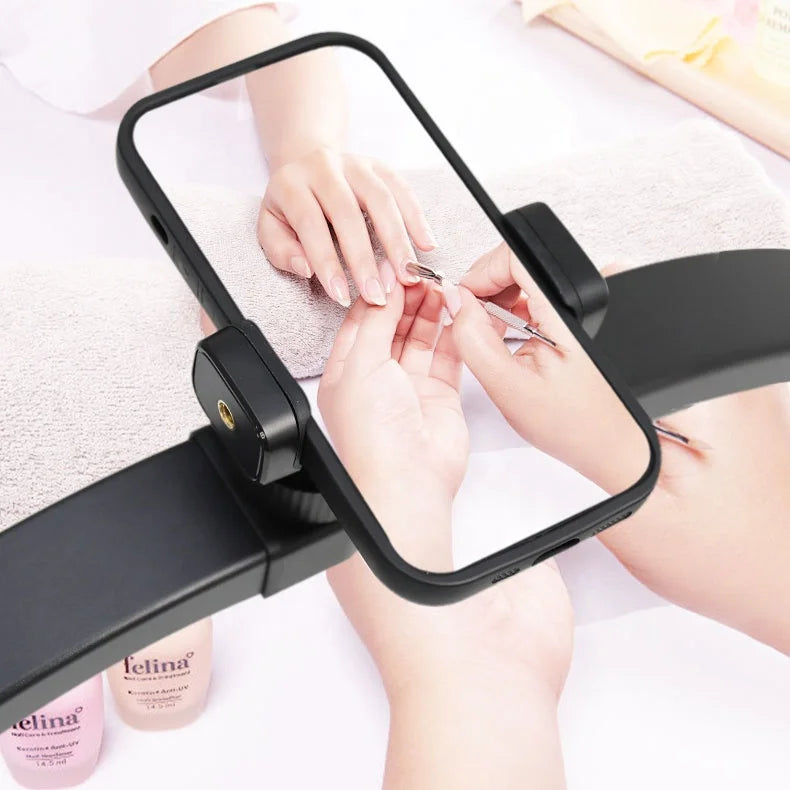 Folding Arch Half Moon Ring Light Beauty Clinic Manicure 3 Lighting Modes Stepless Dimmable Led Nail Desk Lamp With Phone Stand