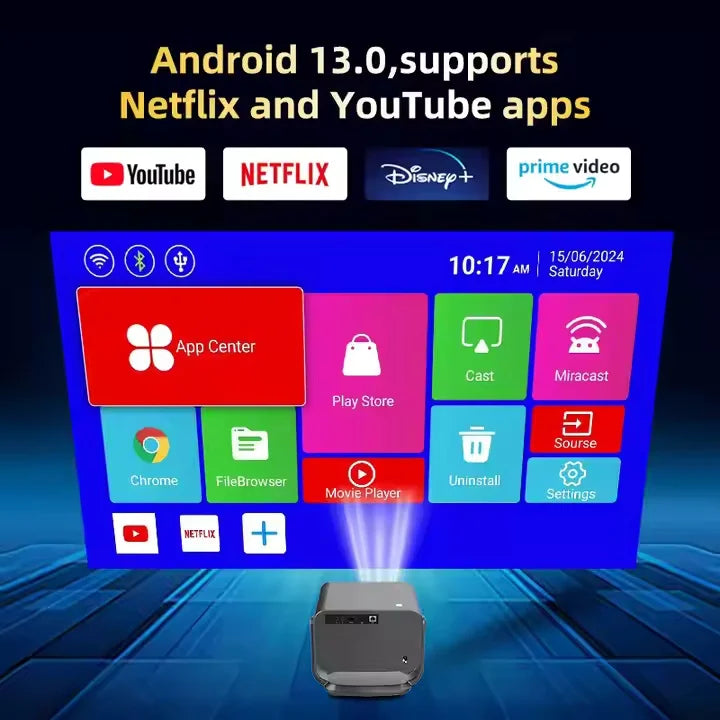 Paihao A10 Pro Smart Video Cinema Mini Projector, Auto Focus HD 1080P Android13 5G WiFi 6 Max 4K Home Theater Portable Projector