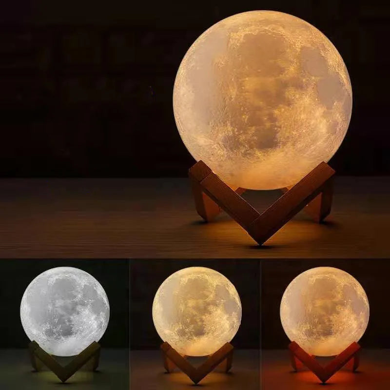 Led Moon Lamp Night Light 3D Printed 10cm Lunar Lamp Battery Powered Colorful Moon Light for Kids Christmas Gift