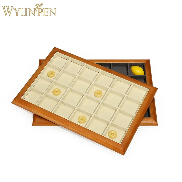 WYP  Grids Wood Jewelry Organizer Tray Stackable Jewelry Drawer Tray Watch Showcase Display Storage