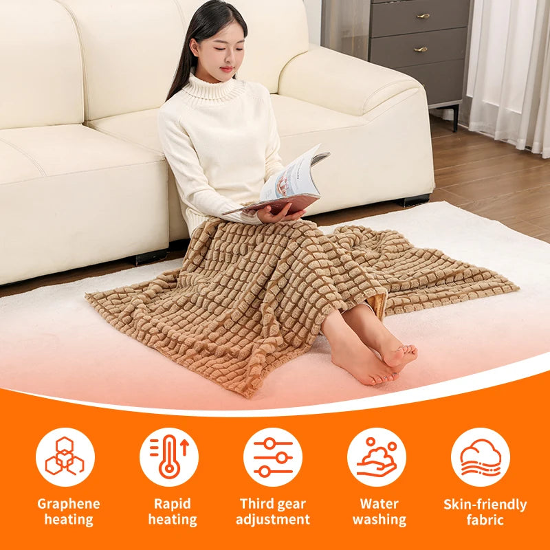 USB Cordless Electric Heated Blanket 3 Heat Settings Washable Winter Shawl Wrap Wearable Heated Blanket