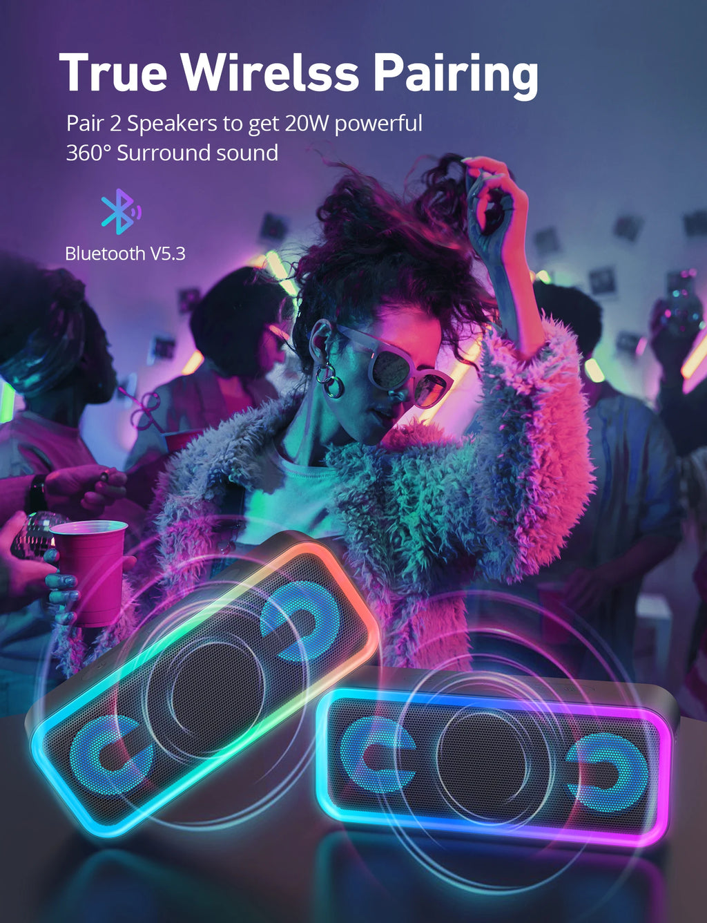 US Instock A8PRO Wireless Portable Bluetooth Speaker 20W Sound IPX6 Waterproof 20H Playtime RGB Light Show Deep Bass Wilress