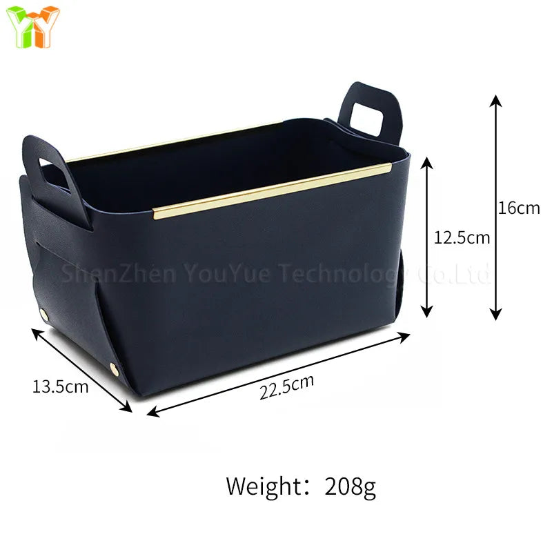 YY Metal Edge Leather Storage Basket Foldable Storage Baskets Organizer Cosmetics Sundries Container Basket Gifts for Toy
