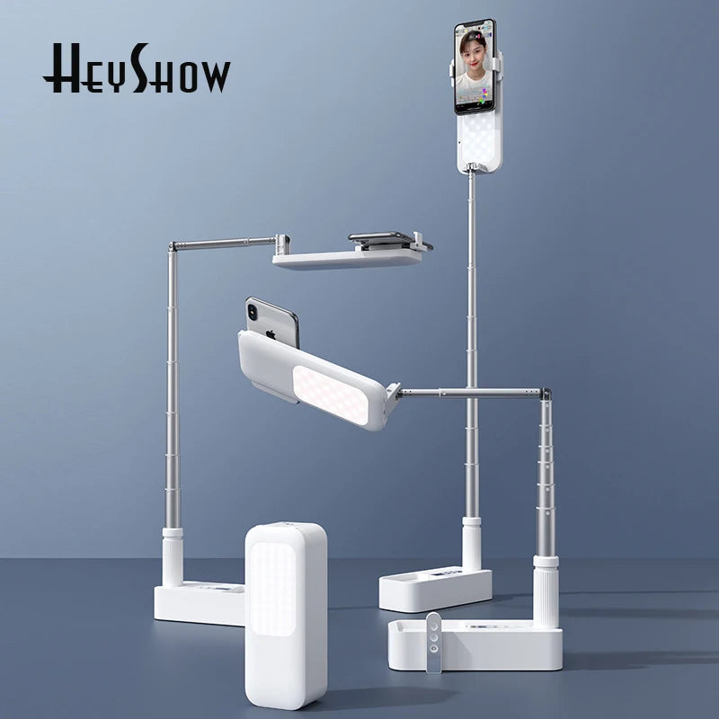 Live Show Foldable Phone Stand Live Streaming Wireless Live Broadcast  Retractabe Holder LED Light Overhead for Living Video