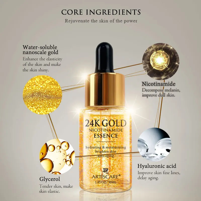 Niacinamide 24K Gold Essence 30mL + Eye Roller Massager Serum 2pcs/lot Dry Skin Moisturizing Brighten Skin