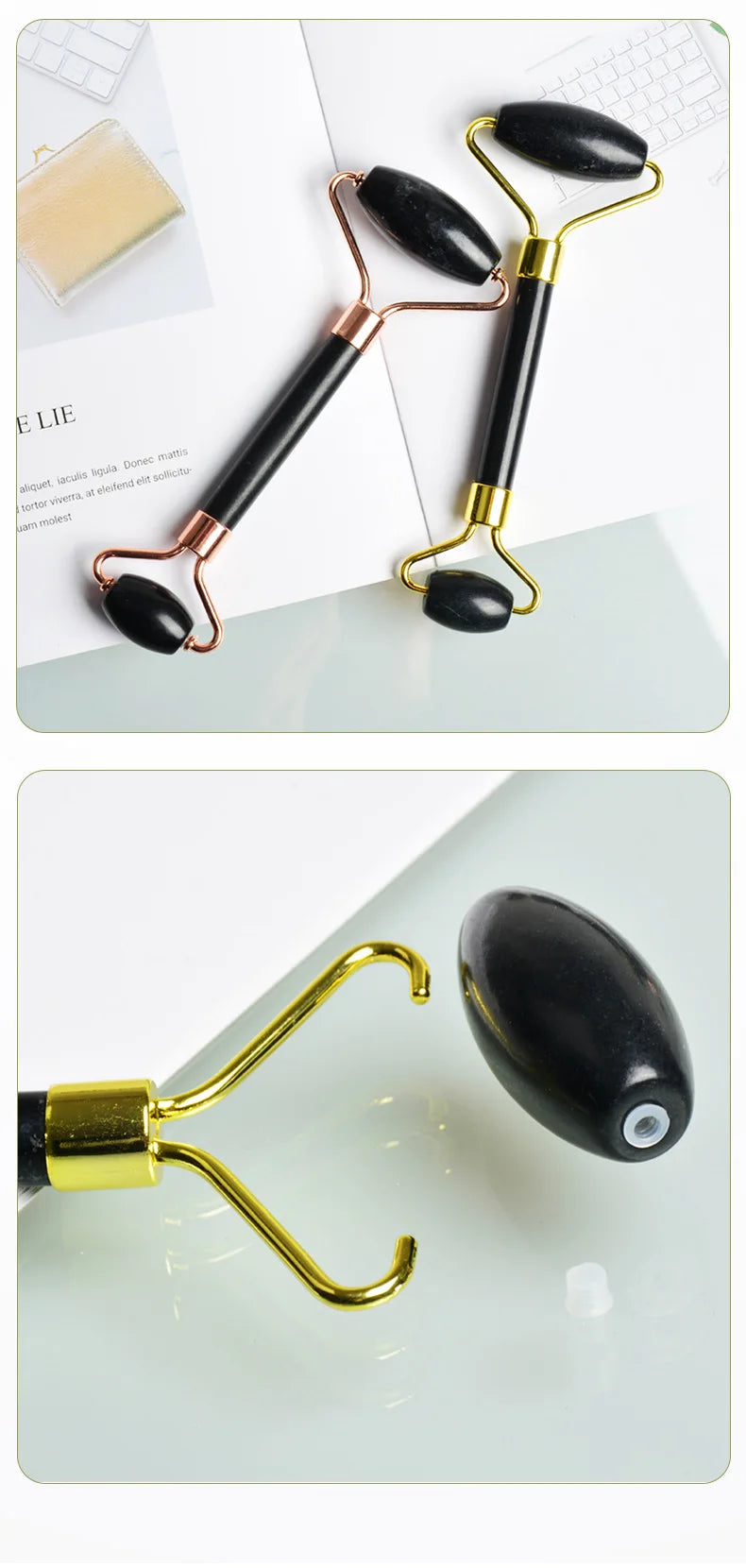 Natural Obsidian Black Face Jade Roller Facial Massage Tool for Skin Care Black Face Massage Roller Facial Massager