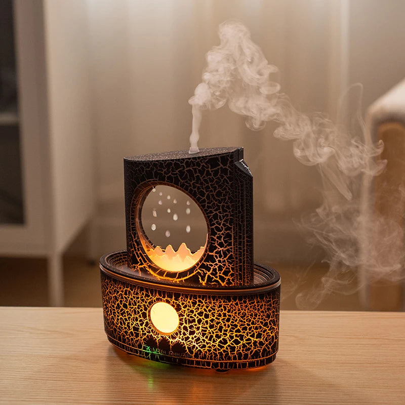 Crack Color Moon Water Drop Rain Essential Oil Diffuser Small Night Light Wireless Remote Control Mist Humidifier