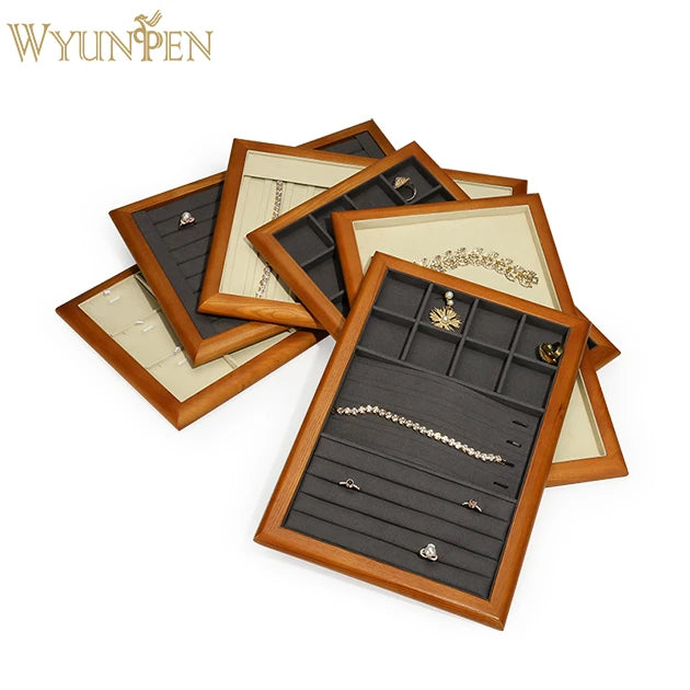 WYP  Grids Wood Jewelry Organizer Tray Stackable Jewelry Drawer Tray Watch Showcase Display Storage