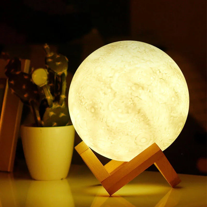 Led Moon Lamp Night Light 3D Printed 10cm Lunar Lamp Battery Powered Colorful Moon Light for Kids Christmas Gift