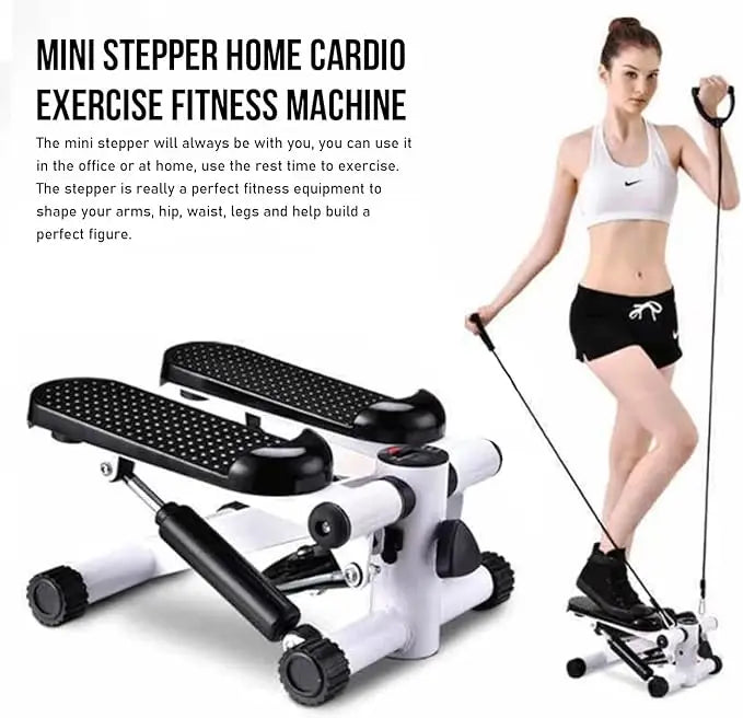 Mini Stepper Home Exercise Machine Trainer Steppers for Leg Thigh Toner Workout and Arm Training with Removable Resistance Bands