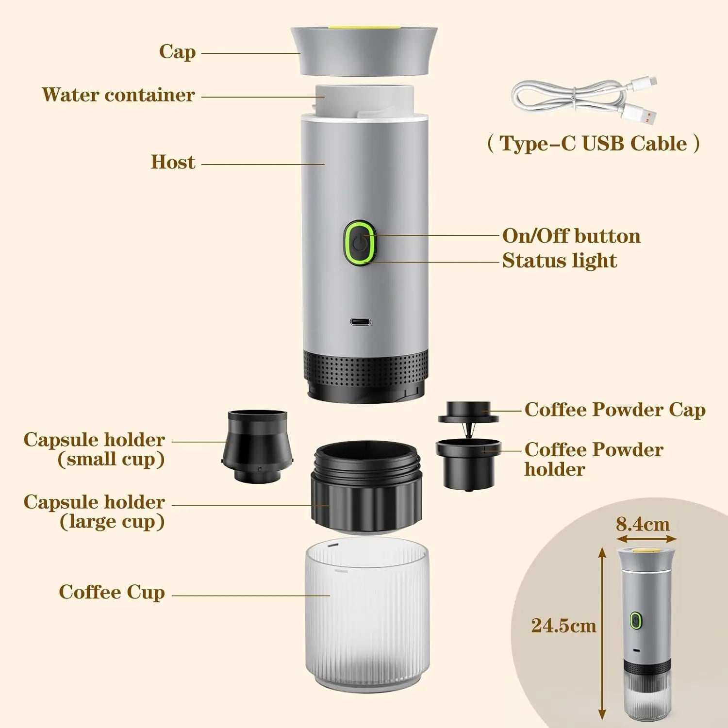 Outdoor Portable Mini Capsule Travel Portable Espresso Maker Battery Electric Car Personal Coffee Maker Machine