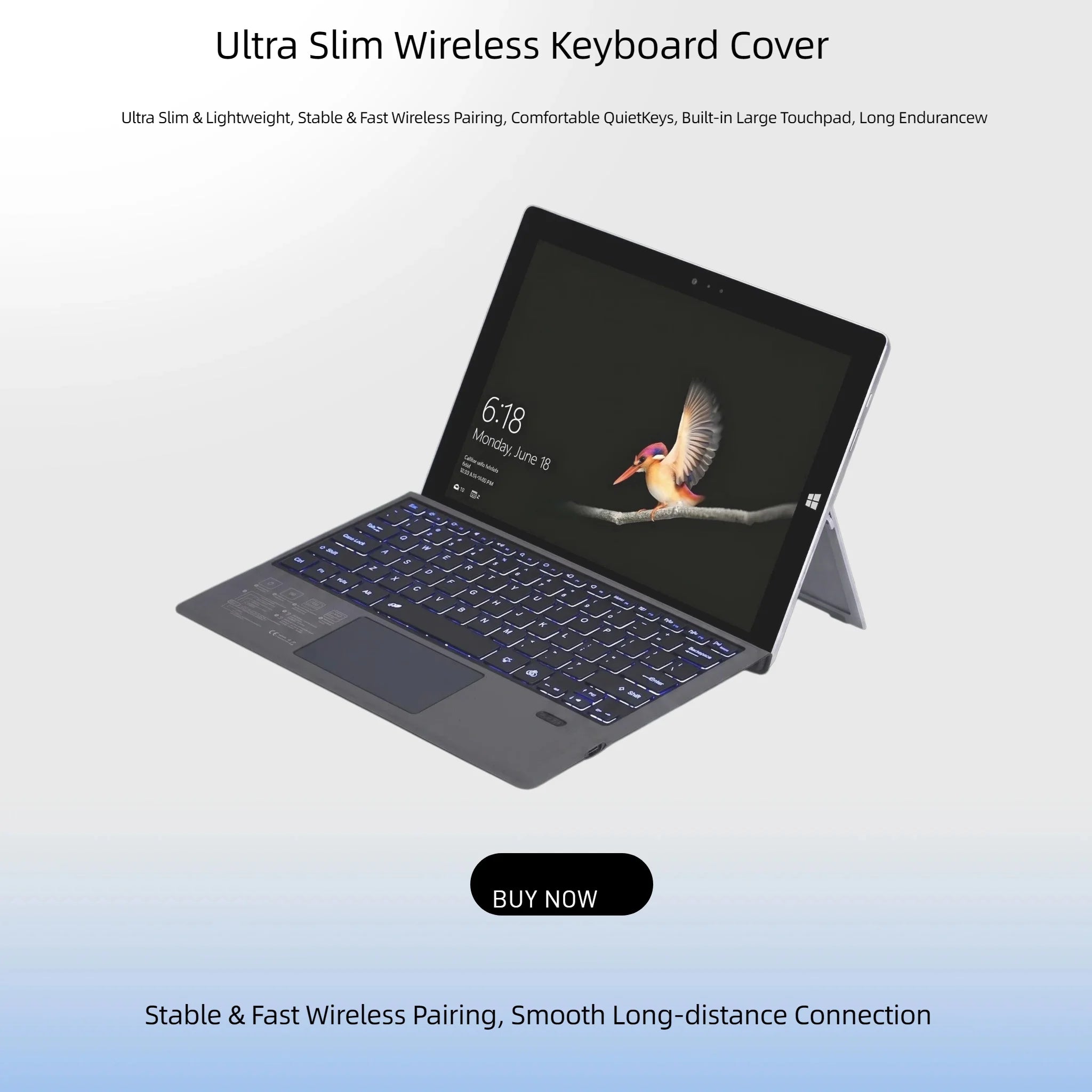 Slim BT 5.0 Wireless Keyboard with  Touchpad Multi-Device Backlit BT Wireless Keyboard for Tablet Surface Pro3 4 5 6 7  Windows