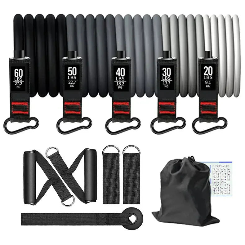 Dinuo Custom Logo Resistance Bands Gym Pull up Set 11pcs  150LB Tube Bands Kits with 2 Sections Pilates Bar