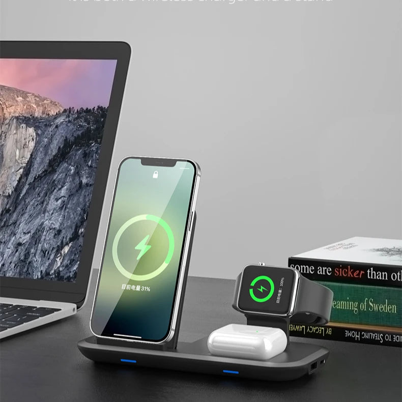 Custom 15W 3-in-1 Wireless Charger Universal 10W/7W Output Power OTP OVP Protection 5V/2A & 9V/2A Input QC2.0/PD/QC3.0
