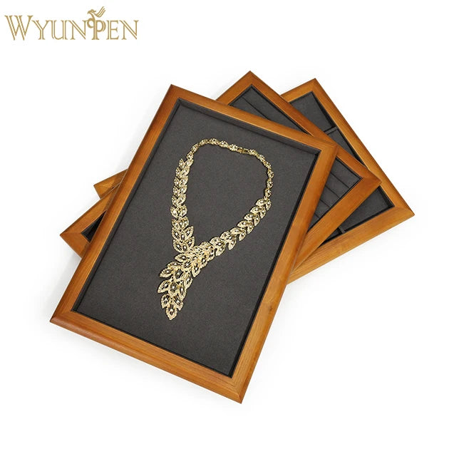 WYP  Grids Wood Jewelry Organizer Tray Stackable Jewelry Drawer Tray Watch Showcase Display Storage