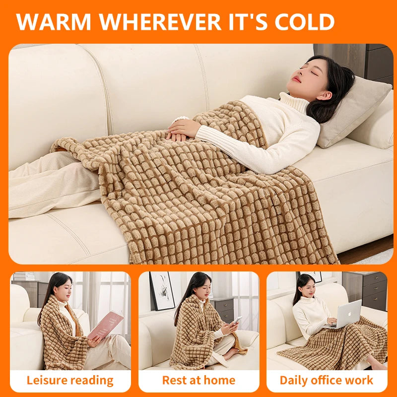USB Cordless Electric Heated Blanket 3 Heat Settings Washable Winter Shawl Wrap Wearable Heated Blanket