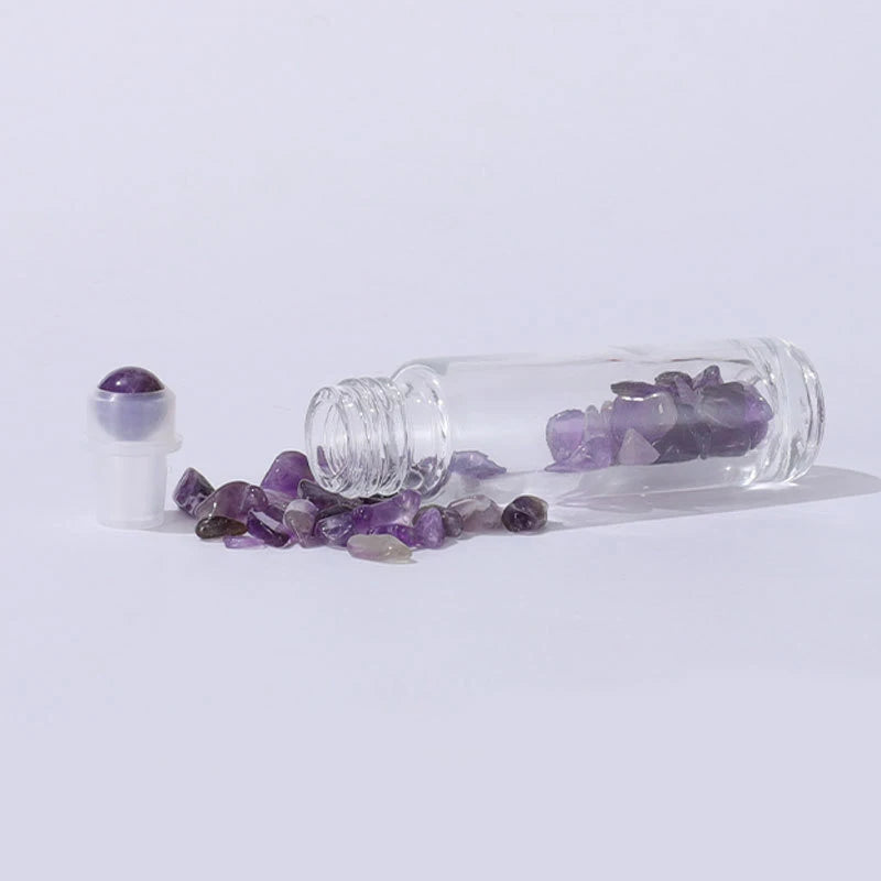 10Pcs 10ml Roll On Bottle Essential Oil Natural Jade Roller Bottles with Crystal Chip Glass Travel Refillable Bottle Containers