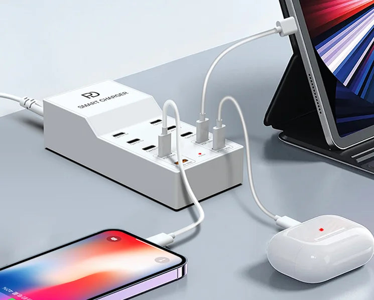72W 10-Port PD Fast Charging Station Compact USB-C Hub for Office & Travel Simultaneous Charging for Phone, Tablet & Accessories